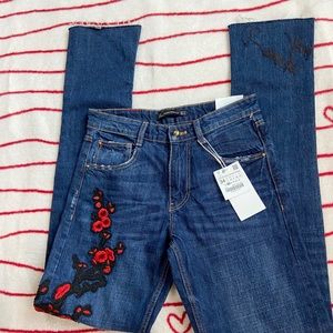 NWT Zara floral embroidered cigarette cuff jeans 2